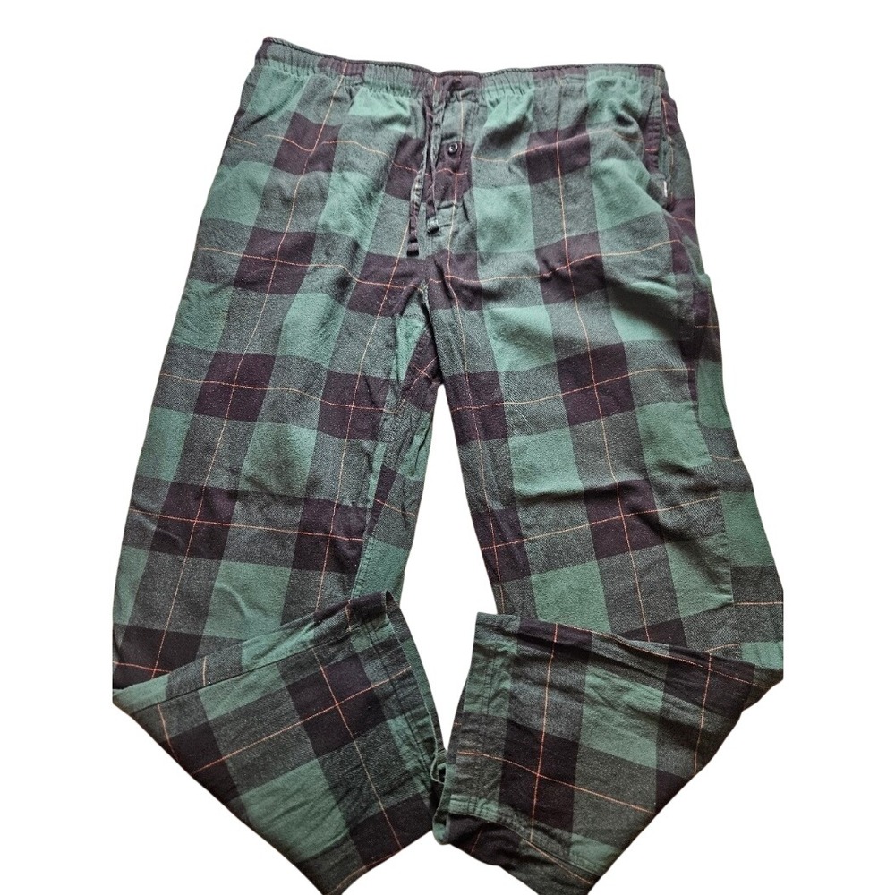 Eddie Bauer Mens XL Green Black Buffalo Plaid Flannel Lounge Pants Pockets